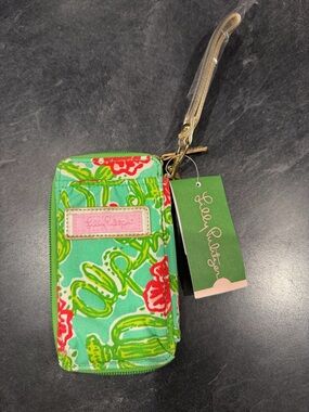 Lilly Pulitzer Green and Pink Floral Keychain Wristlet